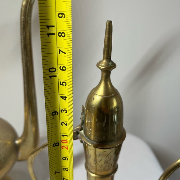 Etched BRASS tea pots. Vintage. LARGE IS 17”. Gorgeous! Set of three. See pics! - Picture 5 of 11